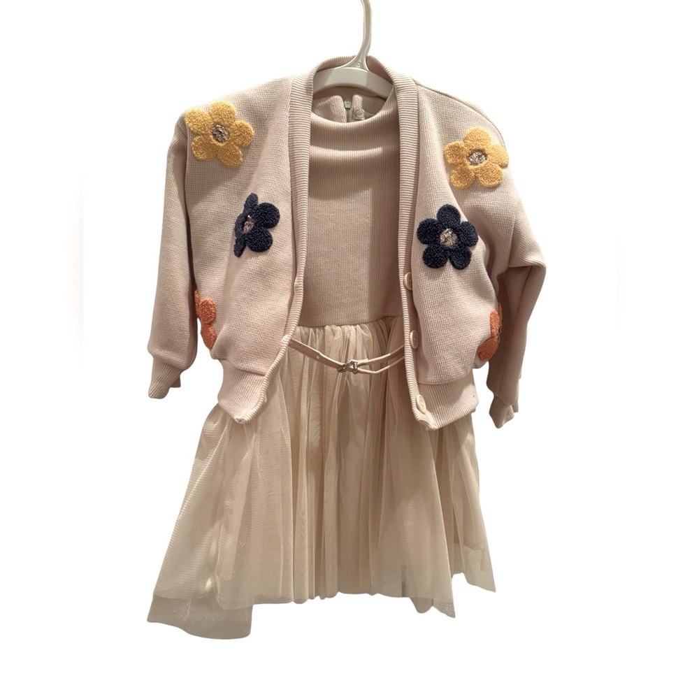 Toddler Girl Two piece Set tulle long sleeves dress and Cardigan- Size 2/3 Yrs